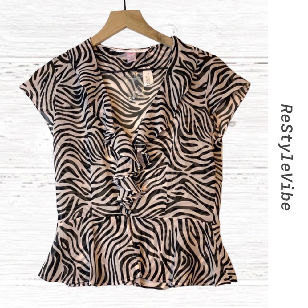 Victoria's Secret Black and White Zebra Ruffle Peplum Blouse